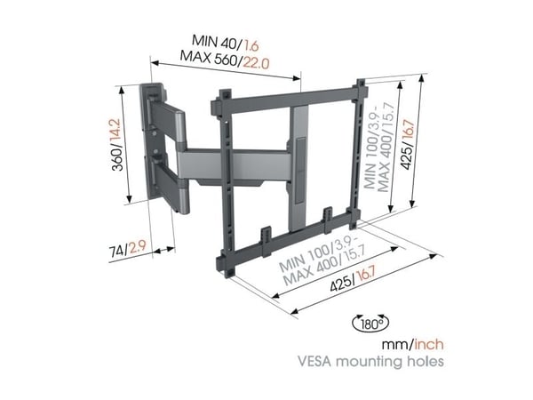 Vogel's Elite TVM 5445 - Monteringssett (veggmontering) - full bevegelse - for OLED display / QLED display - svart - skjermstørrelse: 32"-65"