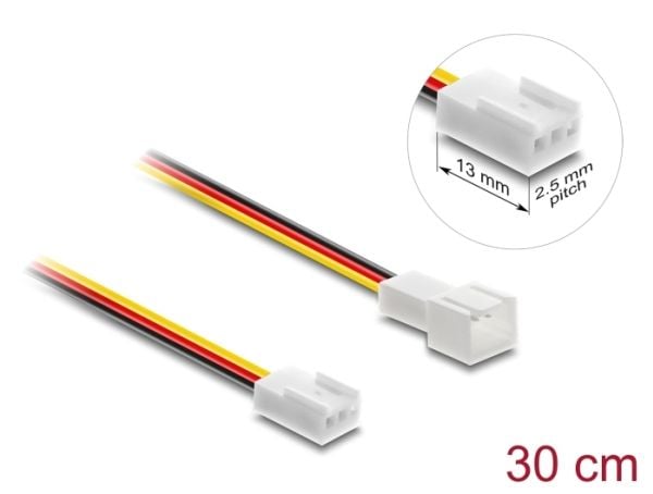 Delock - Forlengelseskabel for viftestrømforsyning - 3 pin internstr (hunn) til 3 pin internstr (hann) - 30 cm