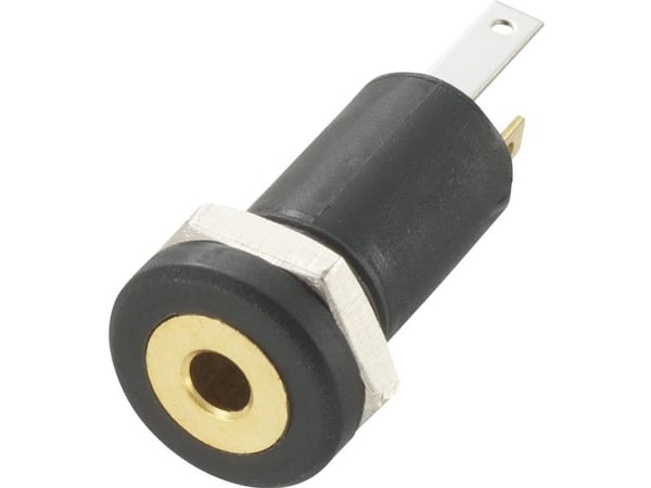 TRU COMPONENTS jackplugg 2,5 mm, innbygging vertikalt, antall poler 3, stereo, sort, 1 stk