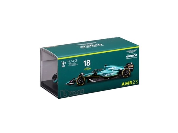 BBURAGO Aston Martin AMR23, Sportsbil, Montert på forhånd, 1:43, Aston Martin AMR23 #18 (Lance Stroll), Alle kjønn, Metall, Plast