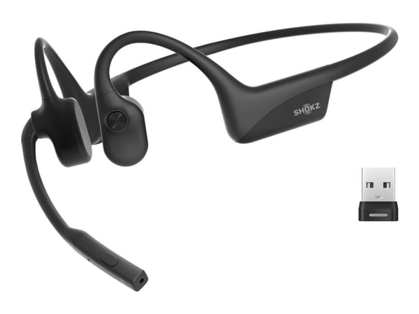SHOKZ OpenComm2 UC - Hodesett - åpent øre - bak-nakken-montering - Bluetooth - trådløs - USB-A via Bluetooth-adapter - svart - Zoom Certified