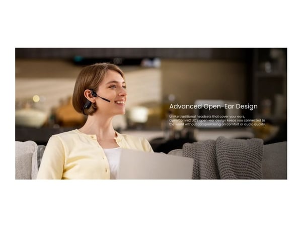 SHOKZ OpenComm2 UC - Hodesett - åpent øre - bak-nakken-montering - Bluetooth - trådløs - USB-A via Bluetooth-adapter - svart - Zoom Certified