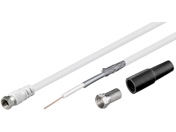 goobay - RF-kabel - uisolert tråd til F-kopling hann - 10 m - dobbeltskjermet koaksial - 100 dB - hvit