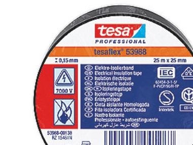 Tesa eristysteippi 25mx25mm - Tesaflex 53988 musta, VDE PVC, kaapeleiden eristämiseen ja merkitsemiseen