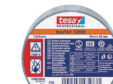 Tesa isoleringstape 10mx15mm - Tesaflex 53988 grå, VDE PVC, t/isol. & mærkning af kabler