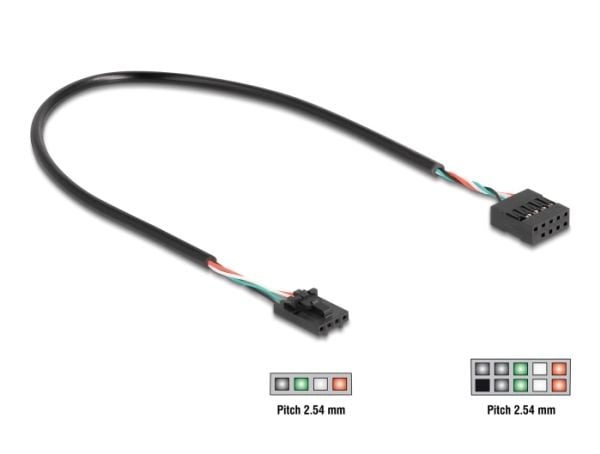 Delock-kabel USB 2.0 hunnkontakt 2,54 mm 4-pinners til USB 2.0 hunnkontakt 2,54 mm 10-pinners 30 cm