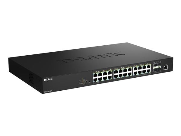 D-Link DMS 1250-28P - Kytkin - L2+ - älykäs - 24 x 10/100/1000/2.5G (PoE+) + 4 x 10 Gigabit SFP+ - pöytätietokone - PoE+ (475 W) - PoE+ (475 W)