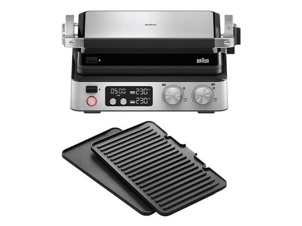 Braun CG7040 CG STEELBK bordkontakt grill timer funksjon, sammenleggbar, med display, bærbar svart, rustfritt stål (0X17900001)