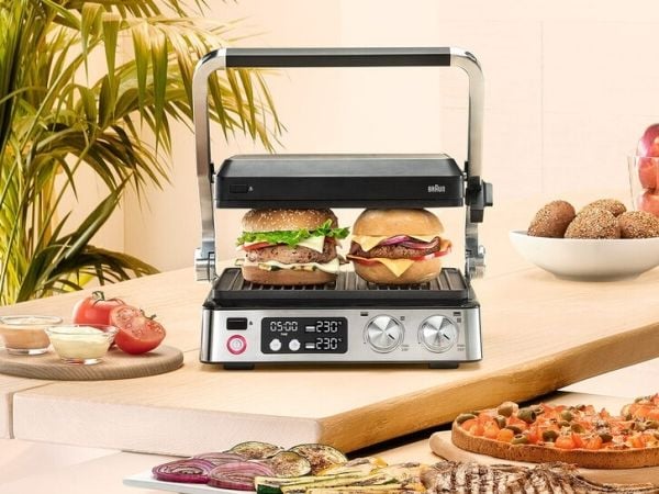 Braun CG7040 CG STEELBK bordkontakt grill timer funksjon, sammenleggbar, med display, bærbar svart, rustfritt stål (0X17900001)