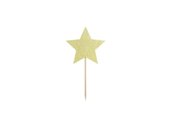 Guld stjerne kagepynt, 6 stk