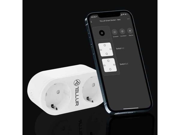 "Tellur WiFi AC kaksoispistoke, energianäyttö, 16A, 2400W"