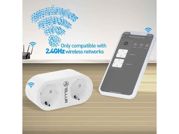 "Tellur WiFi AC kaksoispistoke, energianäyttö, 16A, 2400W"