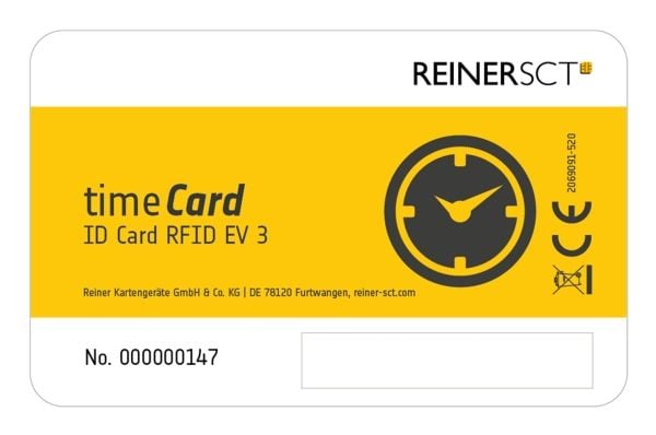 Reiner SCT timeCard Premium card MIFARE DESFire EV3, Sort, Hvit, Gult, 13.56 MHz, IP65, timeCard Multiterminal (DES), timeCard Terminal 3, timeCard...