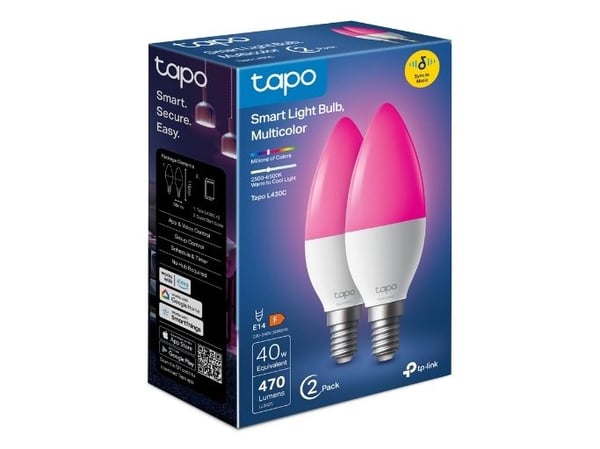 TP-Link Tapo L430C, Smartpære, Wi-Fi/Bluetooth, Hvit, 802.11b, 802.11g, Wi-Fi 4 (802.11n), E14, B38