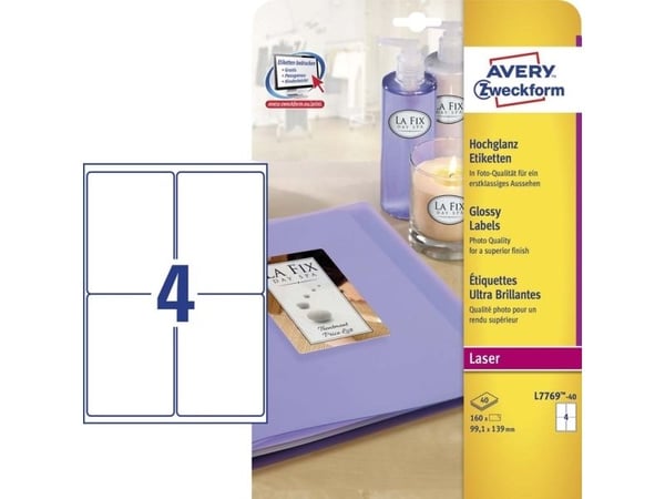 Produktetiketter Avery 99x139 mm blanke til eksklusiv mærkning - (40 ark x 4 stk.)