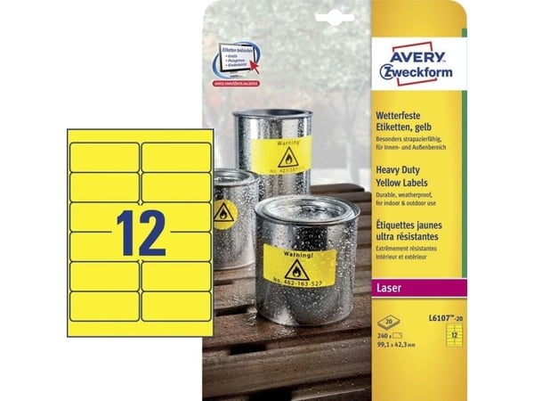 Etiket Avery Zweckform L6107-20 stærk gul 99,1x42,3 mm - (20 ark x 12 stk.)