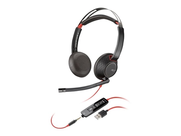 HP Poly Blackwire C5220 - Blackwire 5200 series - headset - på örat - kabelansluten - USB-A, 3,5 mm kontakt - svart - Certifierad för Microsoft-tea...