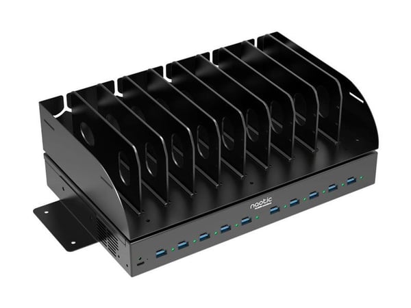 Naotic Plug In - Ladestasjon - 30 watt - 2.5 A - PD - 20 utgangskontakter (10 x 4-pins USB-type A, 10 x 24 pin USB-C) - på kabel: USB-C - svart