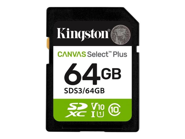 Kingston Canvas Select Plus - Flashminnekort - 64 GB - Video Class V10 / UHS-I U1 / Class10 - SDXC UHS-I