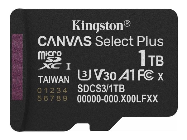 Kingston Canvas Select Plus - Flashminnekort - 1 TB - A1 / Video Class V30 / UHS-I U3 / Class10 - microSDXC UHS-I