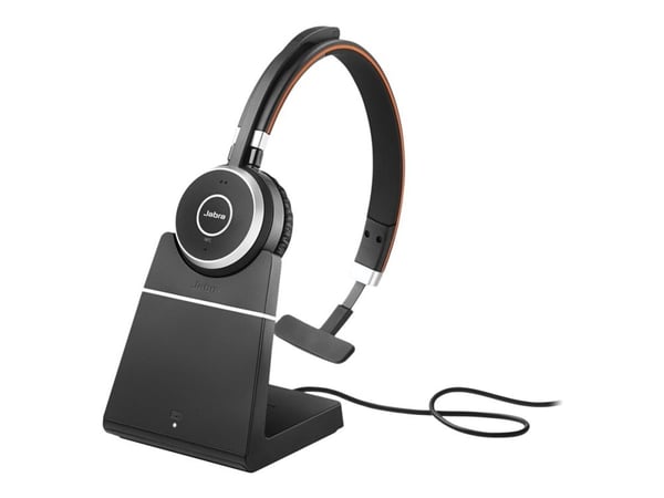 Jabra Evolve 65 SE UC Mono - Hodesett - on-ear - Bluetooth - trådløs - USB - med ladestativ - Optimert for UC