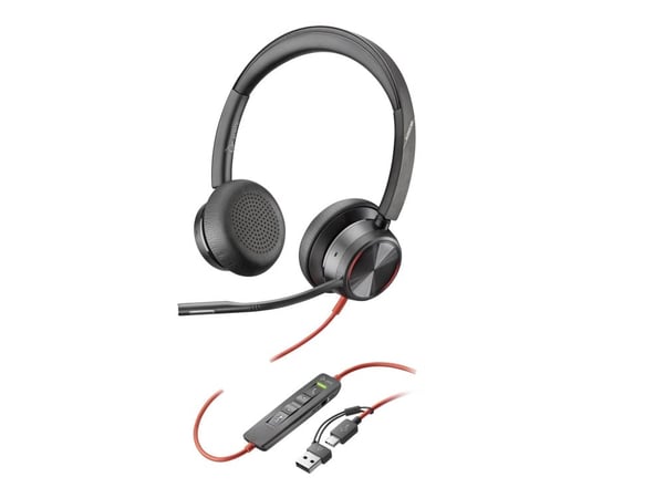 HP Poly Blackwire 8225 - Blackwire 8200 series - hodesett - on-ear - kablet - aktiv støydemping - USB-C - svart - Zoom Certified, UC-sertifisert