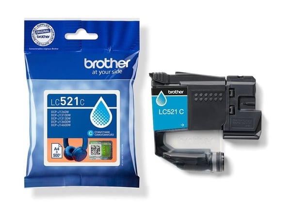 Brother LC521C, Blå, 1 stk, 500 Sider, Enkelt pakke