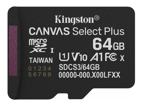 Kingston Canvas Select Plus - Flashminnekort - 64 GB - A1 / Video Class V10 / UHS-I U1 / Class10 - microSDXC UHS-I