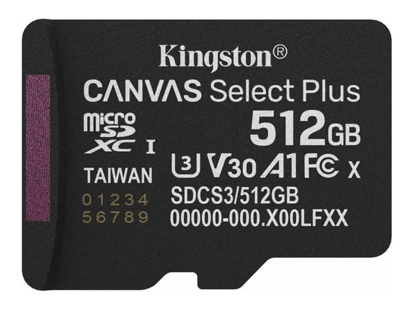 Kingston Canvas Select Plus - Flashminnekort - 512 GB - A1 / Video Class V30 / UHS-I U3 / Class10 - microSDXC UHS-I
