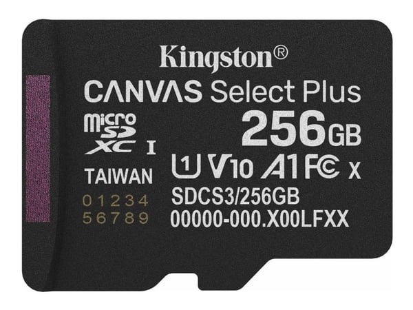 Kingston Canvas Select Plus - Flash-minneskort - 256 GB - A1 / Video Class V10 / UHS-I U1 / Class10 - mikroSDXC UHS-I
