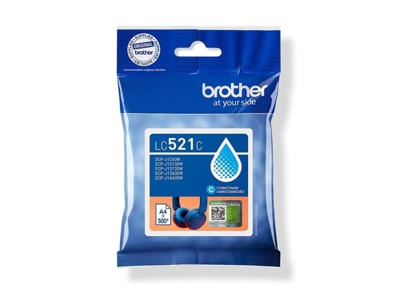 Brother LC521C, Blå, 1 stk, 500 Sider, Enkelt pakke