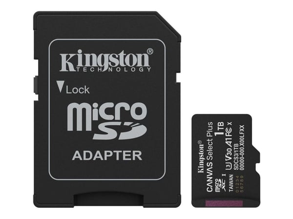 Kingston Canvas Select Plus - Flashminnekort (SD-adapter inkludert) - 1 TB - A1 / Video Class V30 / UHS-I U3 / Class10 - microSDXC UHS-I
