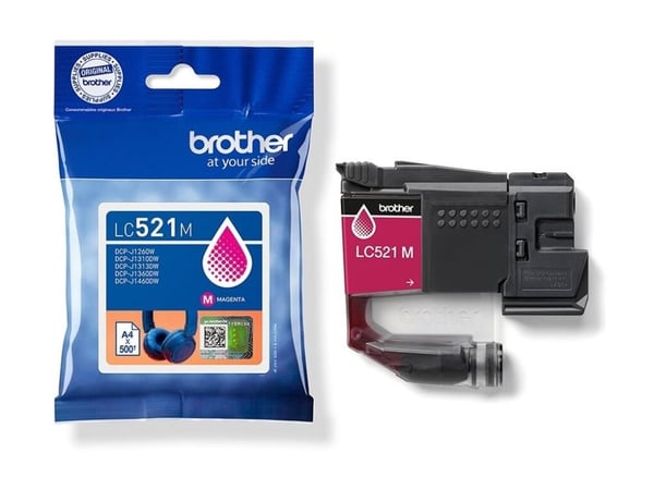 Brother LC521M, Magenta, 1 stk, 500 Sider, Enkelt pakke