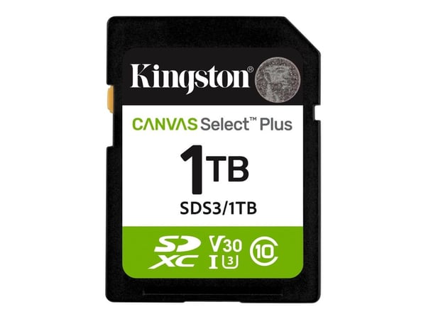 Kingston Canvas Select Plus - Flashminnekort - 1 TB - Video Class V30 / UHS-I U3 / Class10 - SDXC UHS-I