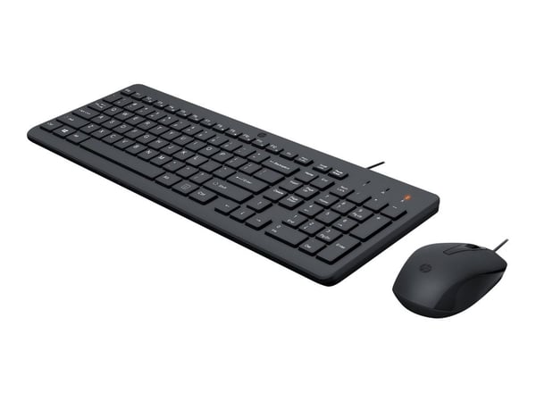 HP 150 -langallinen hiiri ja näppäimistö, Täysikokoinen (100 %), USB, Kalvokytkin, QWERTY, Musta, Sisältää hiiren
