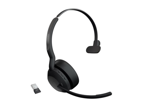Jabra Evolve2 55 UC Mono - Hodesett - on-ear - Bluetooth - trådløs - aktiv støydemping - USB-A - svart - Zoom Certified, Certified for Microsoft Te...