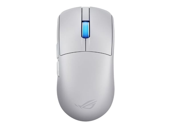 ASUS ROG Harpe II Ace - Mus - høyrehendt - optisk - 6 knapper - trådløs, kablet - USB 2.0, 2.4 GHz, Bluetooth 5.1 - USB trådløs mottaker - månelyshvit