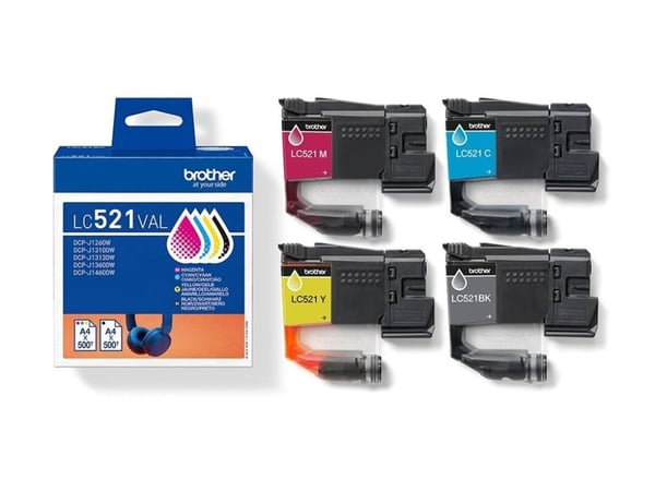 Brother LC521 Value Pack - 4-pack - svart, gul, cyan, magenta - original - hengeboks - blekkpatron - for Brother DCP-J1260W, DCP-J1310DW, DCP-J1313...