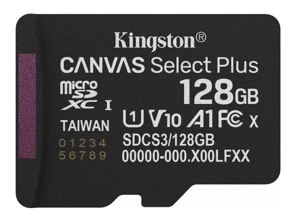Kingston Canvas Select Plus - Flash-minneskort - 128 GB - A1 / Video Class V10 / UHS-I U1 / Class10 - mikroSDXC UHS-I