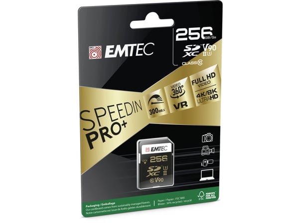 Emtec SpeedIN Pro+, 256 GB, SDXC, Klasse 10, UHS-II, 300 MB/s, 270 MB/s