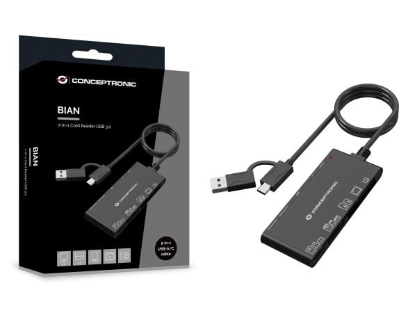 Conceptronic BIAN10B, Compact flash (CF), MMC, Memory stick (MS), MicroSD (TransFlash), MicroSDHC, MicroSDXC, SD,..., Musta, 5000 Mbit/s, USB 3.2 G...