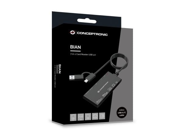 Conceptronic BIAN10B, Compact flash (CF), MMC, Memory stick (MS), MicroSD (TransFlash), MicroSDHC, MicroSDXC, SD,..., Musta, 5000 Mbit/s, USB 3.2 G...