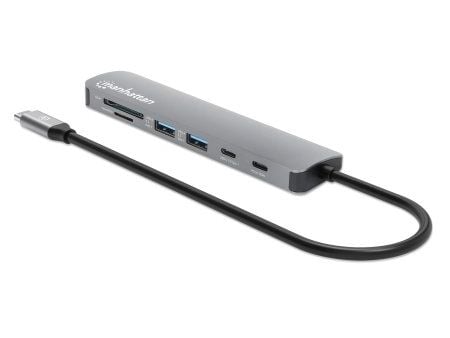Manhattan 190442, Langallinen, USB 3.2 Gen 1 (3.1 Gen 1) Type-C, 100 W, Harmaa, Space Grey, MicroSD (TransFlash), SD