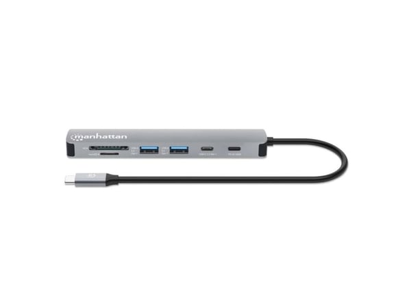 Manhattan 190442, Langallinen, USB 3.2 Gen 1 (3.1 Gen 1) Type-C, 100 W, Harmaa, Space Grey, MicroSD (TransFlash), SD