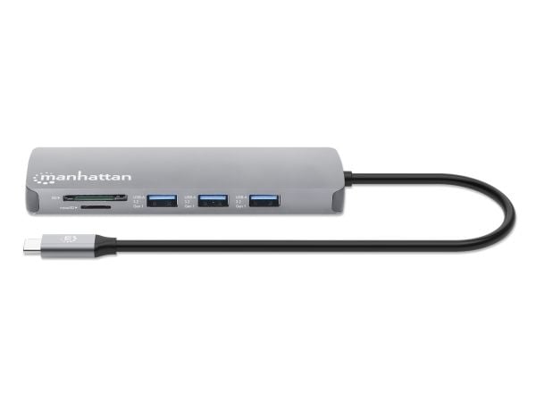 Manhattan 190459, Langallinen, USB 3.2 Gen 1 (3.1 Gen 1) Type-C, 100 W, 10,100,1000 Mbit/s, Harmaa, Space Grey