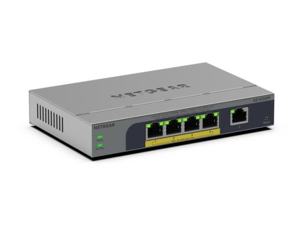 NETGEAR Easy Smart GS105EPP - Switch - høy-effekt - L3 - smart - 1 x 10/100/1000 + 4 x 10/100/1000 (PoE+) - stasjonær, veggmonterbar - PoE+ (120 W)