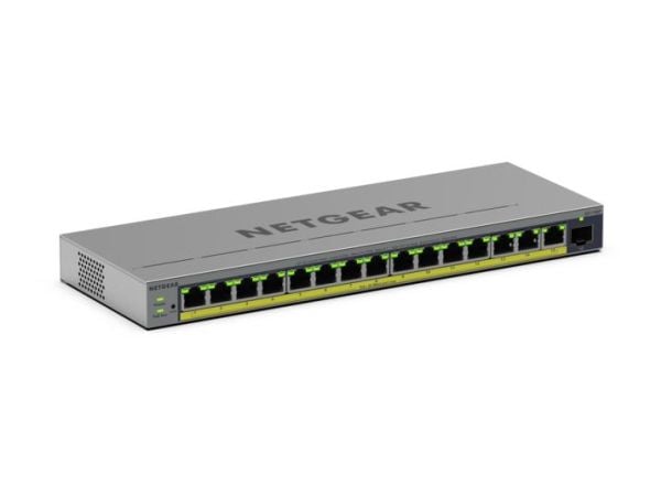 NETGEAR Easy Smart GS116EP - Switch - L3 - smart - 1 x 10/100/1000 + 15 x 10/100/1000 (PoE+) - skrivbordsmodell, väggmonterbar - PoE+ (180 W)