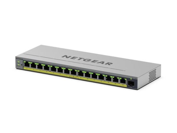 NETGEAR Easy Smart GS116EP - Switch - L3 - smart - 1 x 10/100/1000 + 15 x 10/100/1000 (PoE+) - skrivbordsmodell, väggmonterbar - PoE+ (180 W)