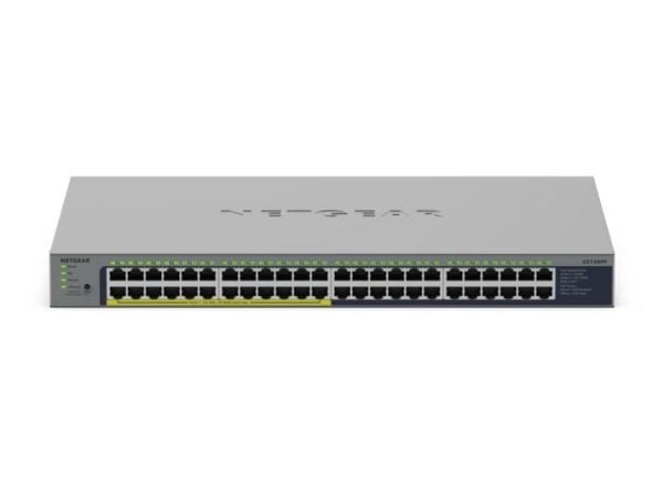 NETGEAR GS748PP - Switch - ikke-styrt - 24 x 10/100/1000 + 24 x 10/100/1000 (PoE+) - stasjonær, veggmonterbar - PoE+ (380 W)