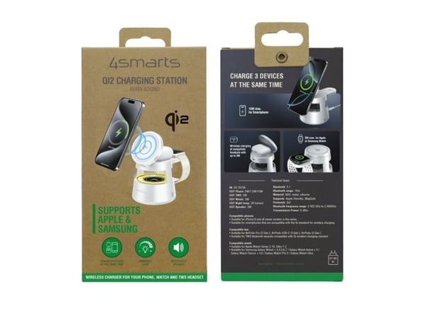 4smarts 541535, Innendørs, Utendørs, USB, Trådløs lading, 1,5 m, Hvit